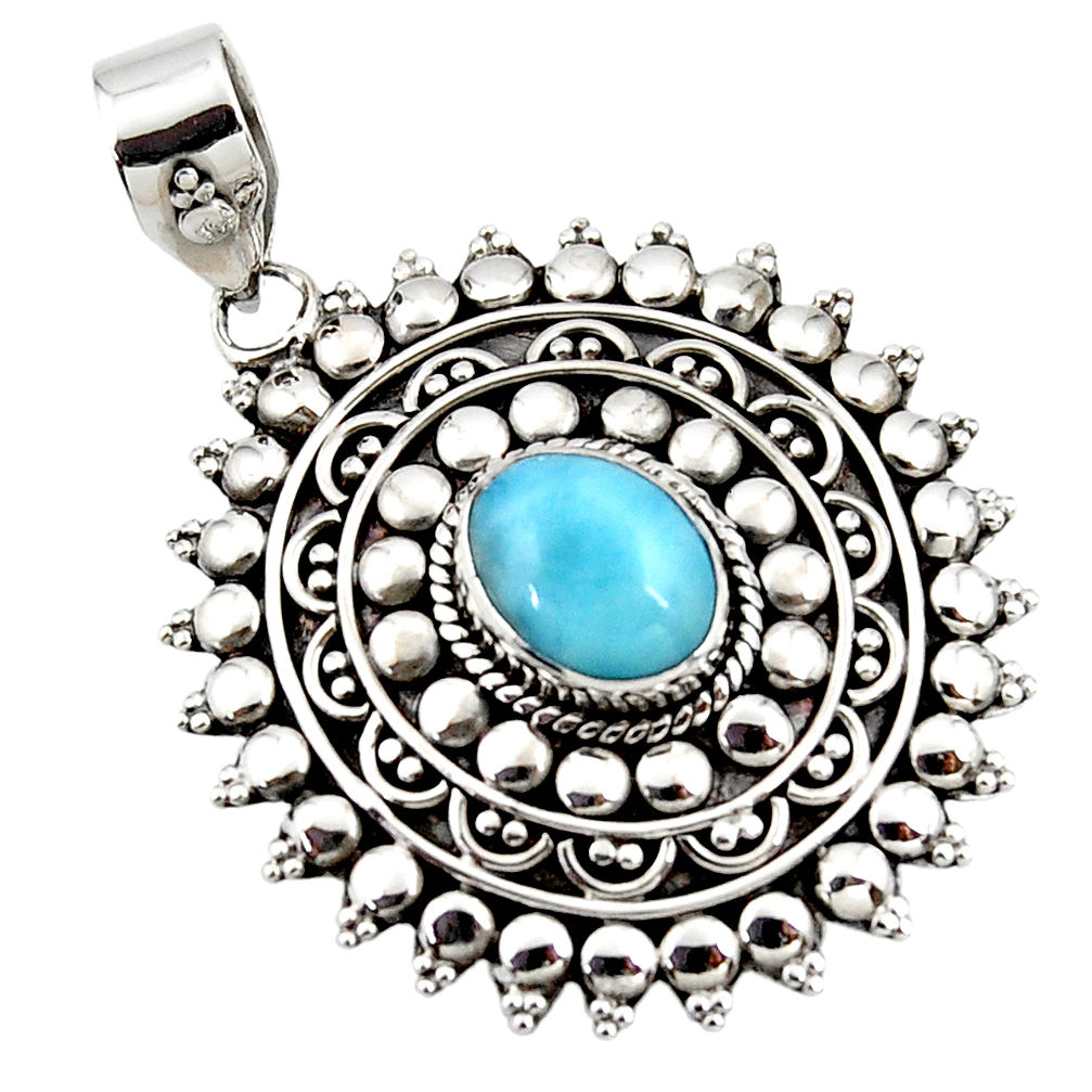 4.28cts natural blue larimar 925 sterling silver boho pendant jewelry r46974