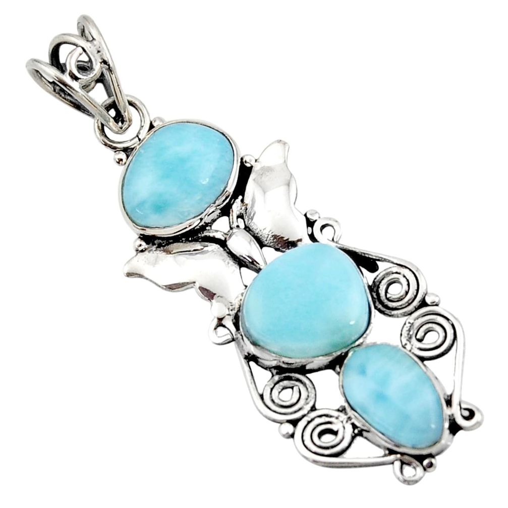 9.86cts natural blue larimar 925 sterling silver butterfly pendant d43753