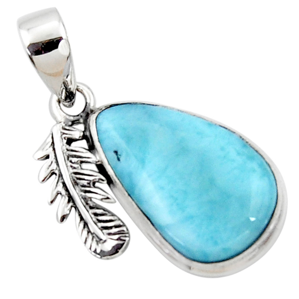 13.15cts natural blue larimar 925 sterling silver deltoid leaf pendant r50337