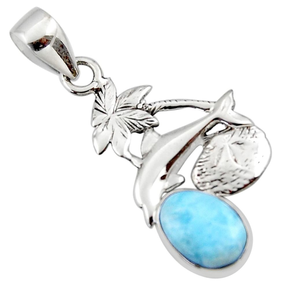 3.31cts natural blue larimar 925 sterling silver dolphin pendant jewelry r48330