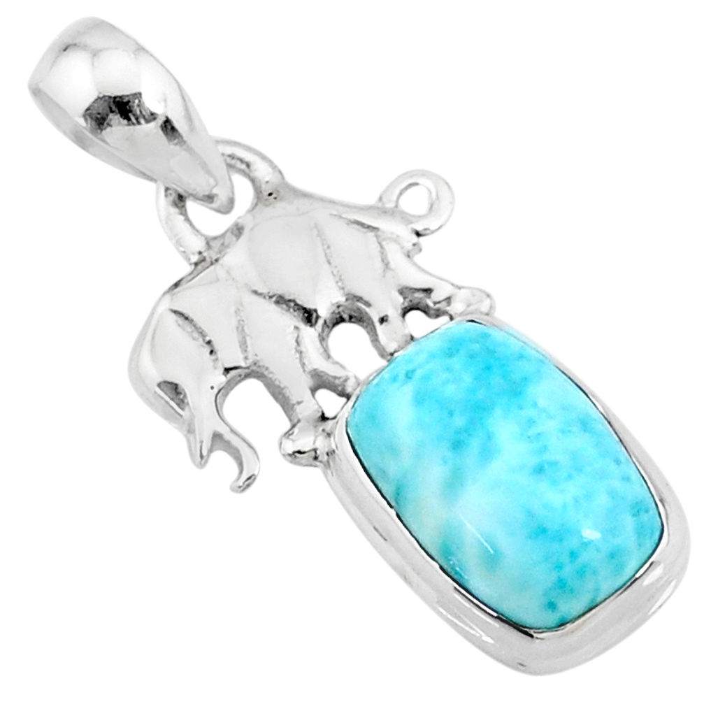 4.18cts natural blue larimar 925 sterling silver elephant pendant jewelry r72345
