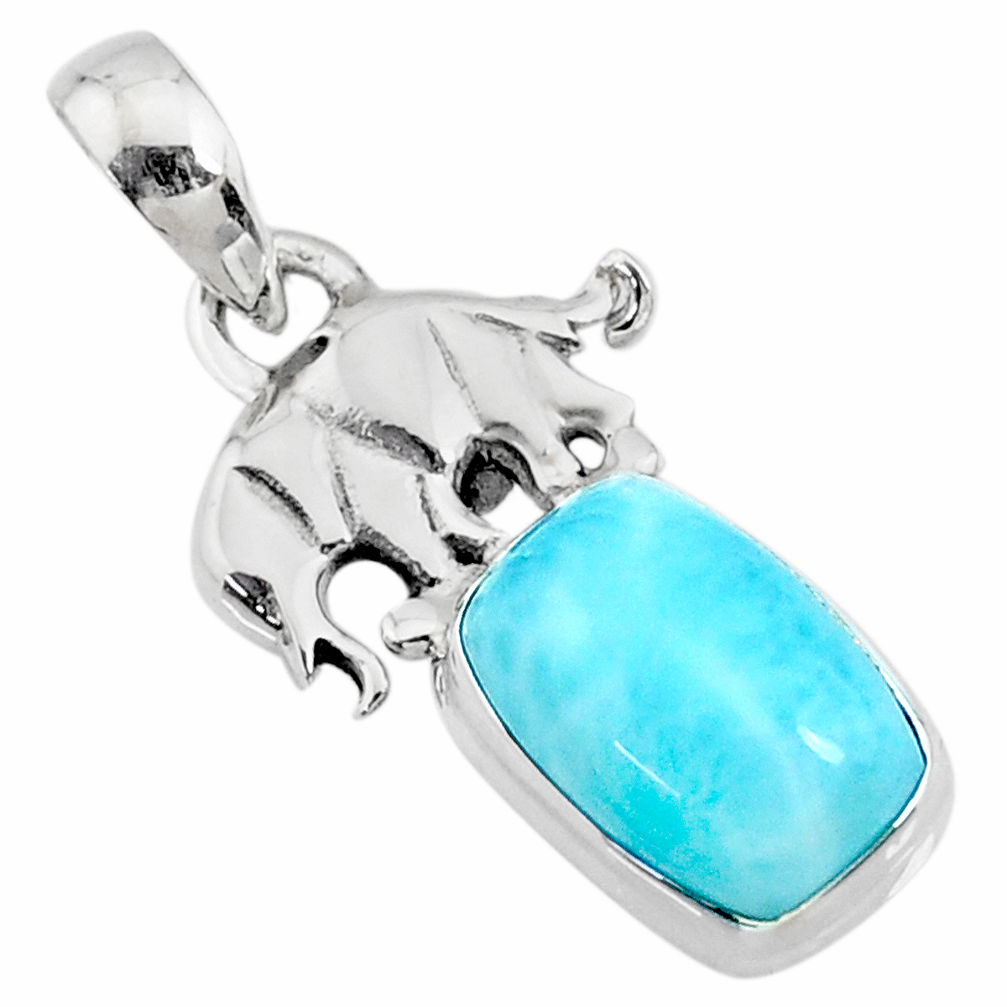 3.46cts natural blue larimar 925 sterling silver elephant pendant jewelry r72381