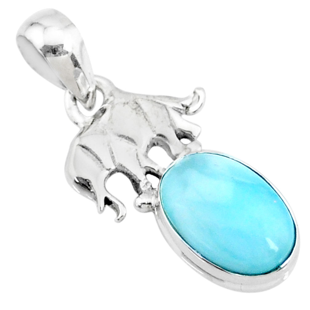 3.93cts natural blue larimar 925 sterling silver elephant pendant jewelry r72382