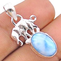 3.98cts natural blue larimar 925 sterling silver elephant pendant jewelry u17864