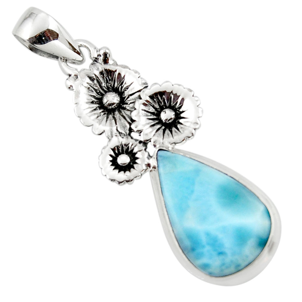 13.06cts natural blue larimar 925 sterling silver flower pendant jewelry r43763