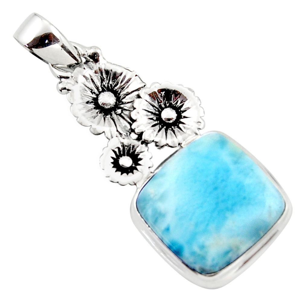 14.95cts natural blue larimar 925 sterling silver flower pendant jewelry r43765