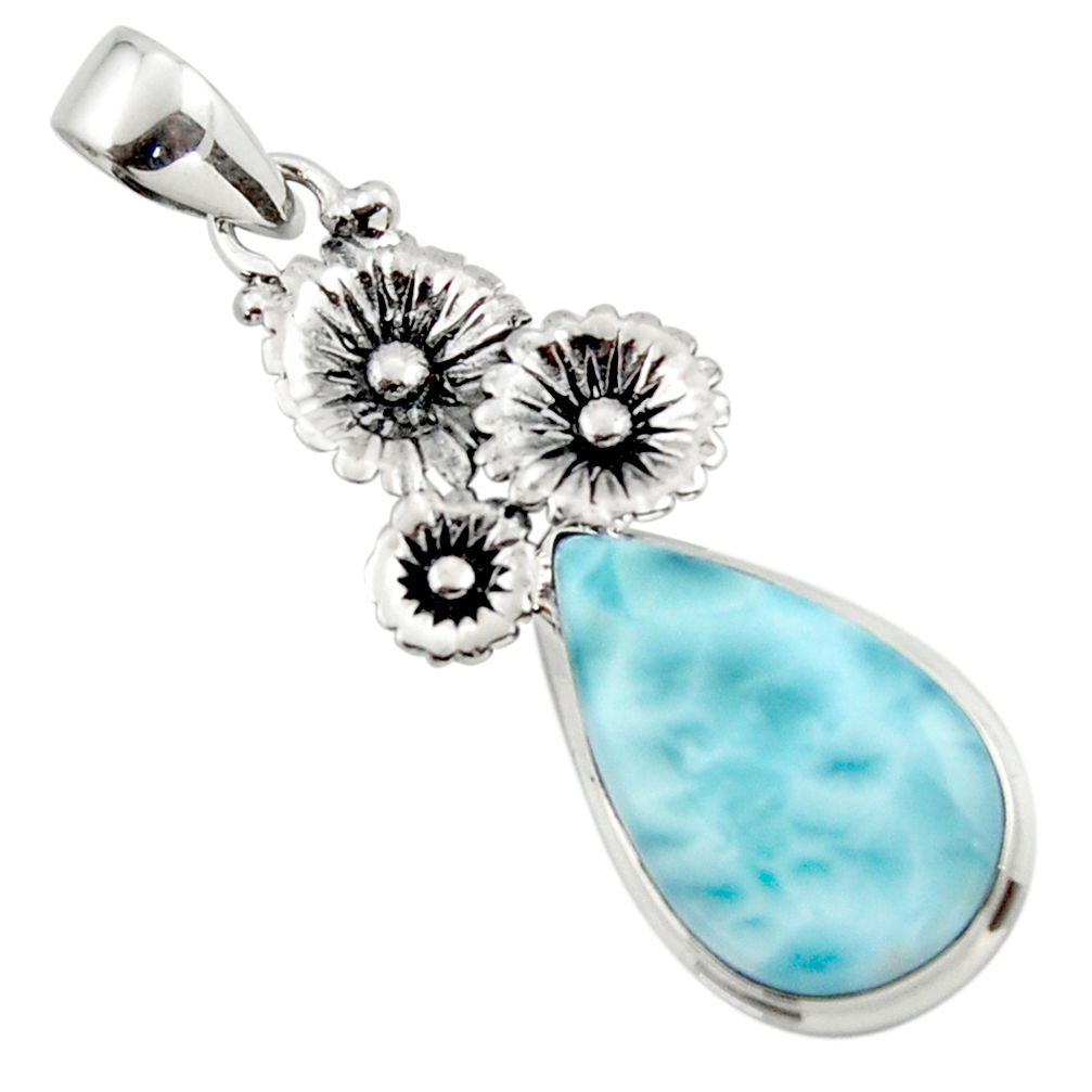 12.95cts natural blue larimar 925 sterling silver flower pendant jewelry r43766