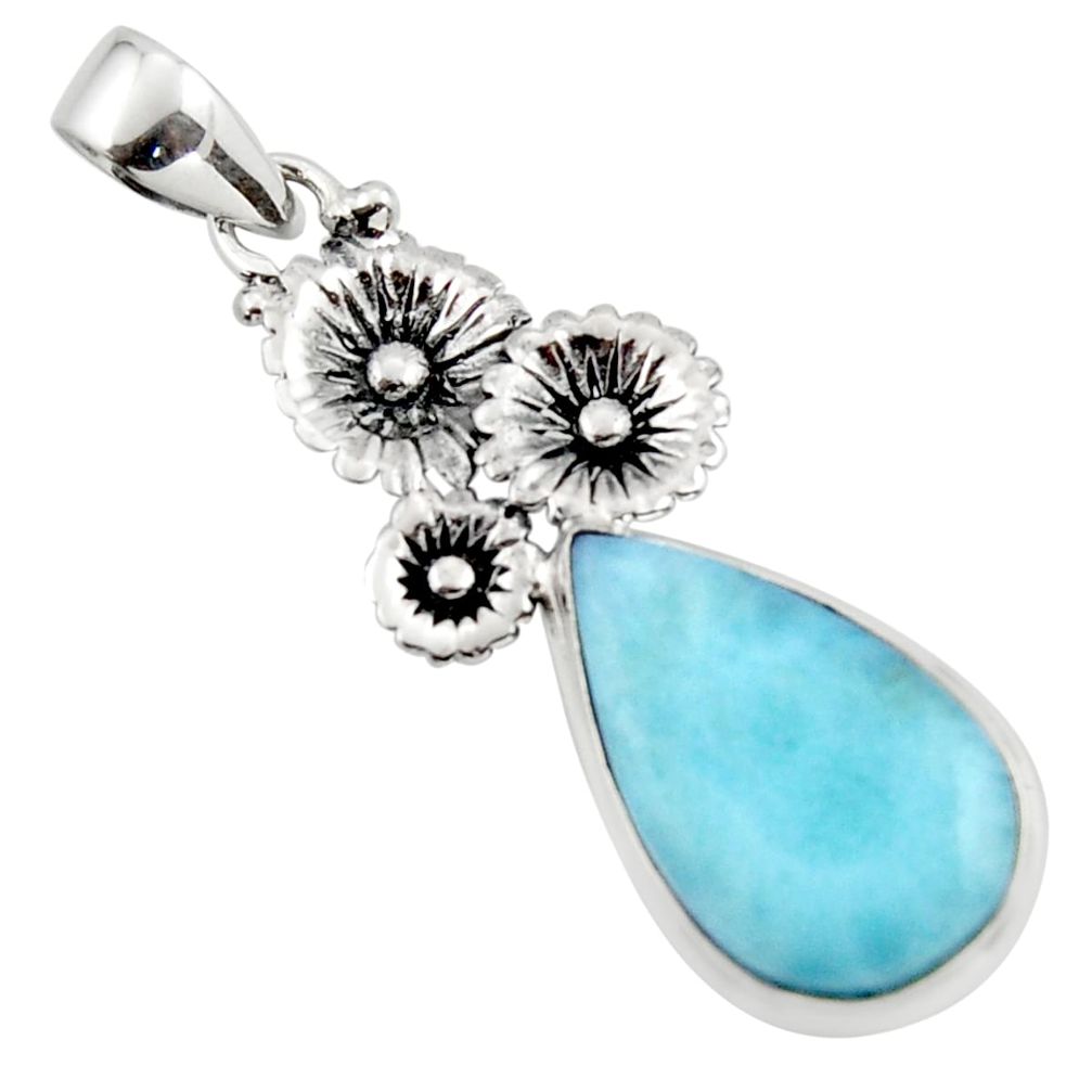 13.58cts natural blue larimar 925 sterling silver flower pendant jewelry r43768