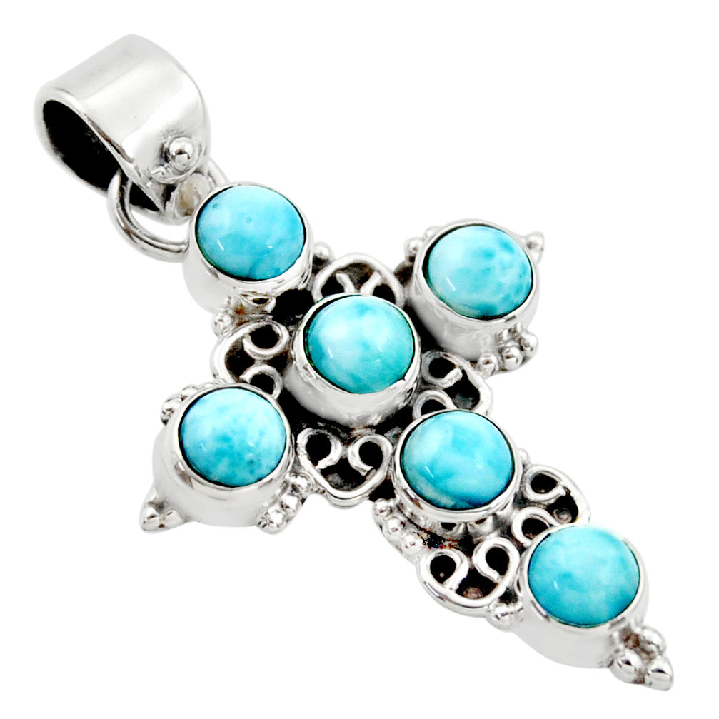 5.38cts natural blue larimar 925 sterling silver holy cross pendant r34991