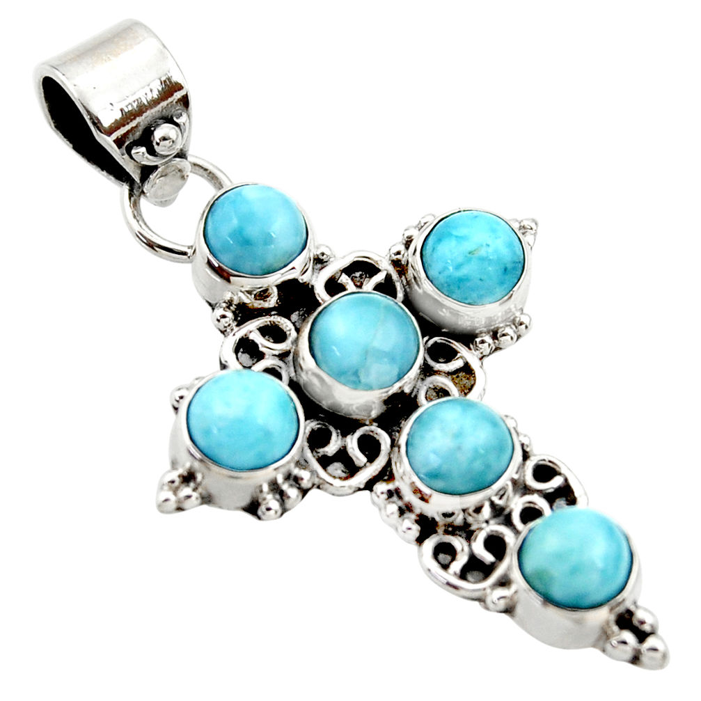 5.38cts natural blue larimar 925 sterling silver holy cross pendant r35000