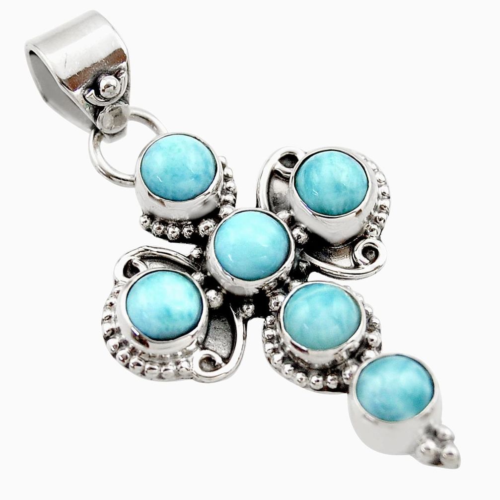 5.52cts natural blue larimar 925 sterling silver holy cross pendant r35001
