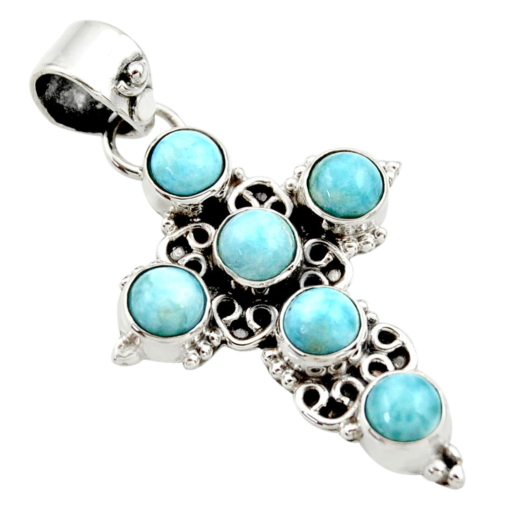 5.10cts natural blue larimar 925 sterling silver holy cross pendant r35003