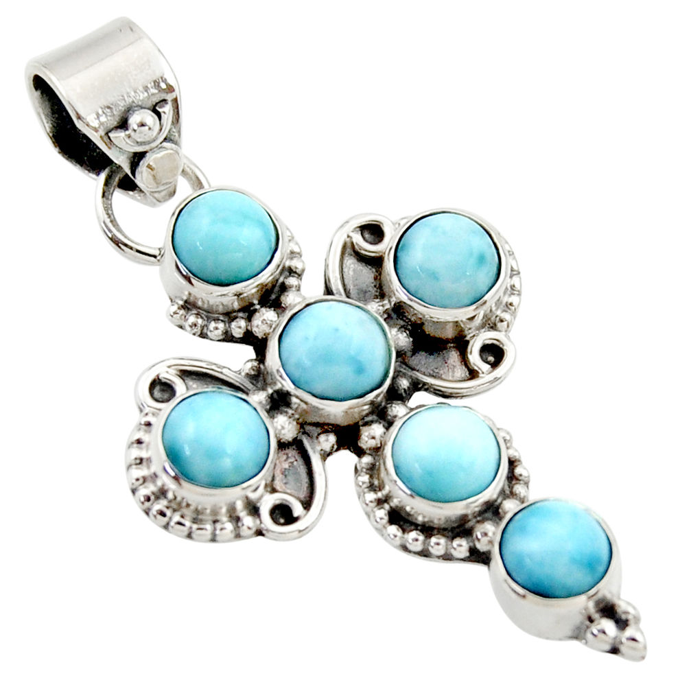 5.53cts natural blue larimar 925 sterling silver holy cross pendant r35005