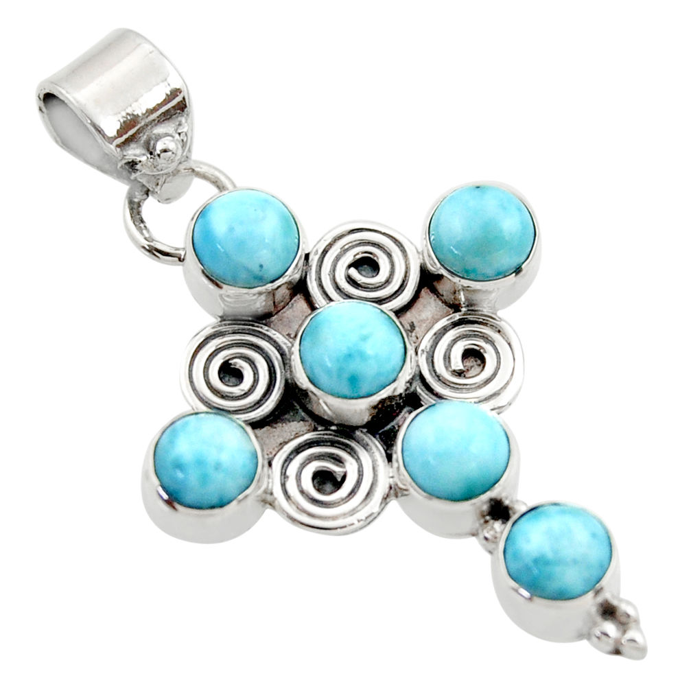 5.28cts natural blue larimar 925 sterling silver holy cross pendant r35008