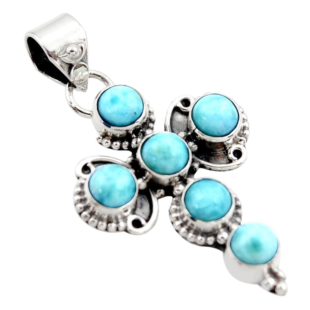 5.53cts natural blue larimar 925 sterling silver holy cross pendant r35009
