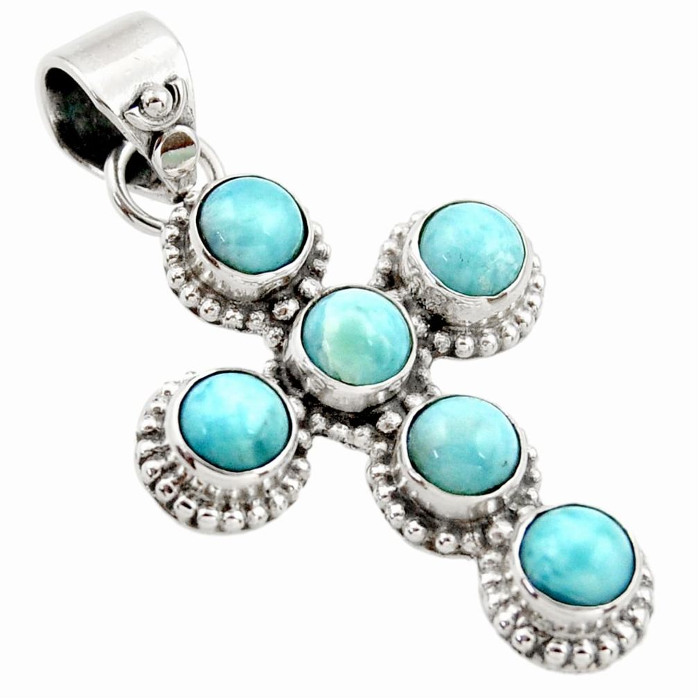5.70cts natural blue larimar 925 sterling silver holy cross pendant r35012