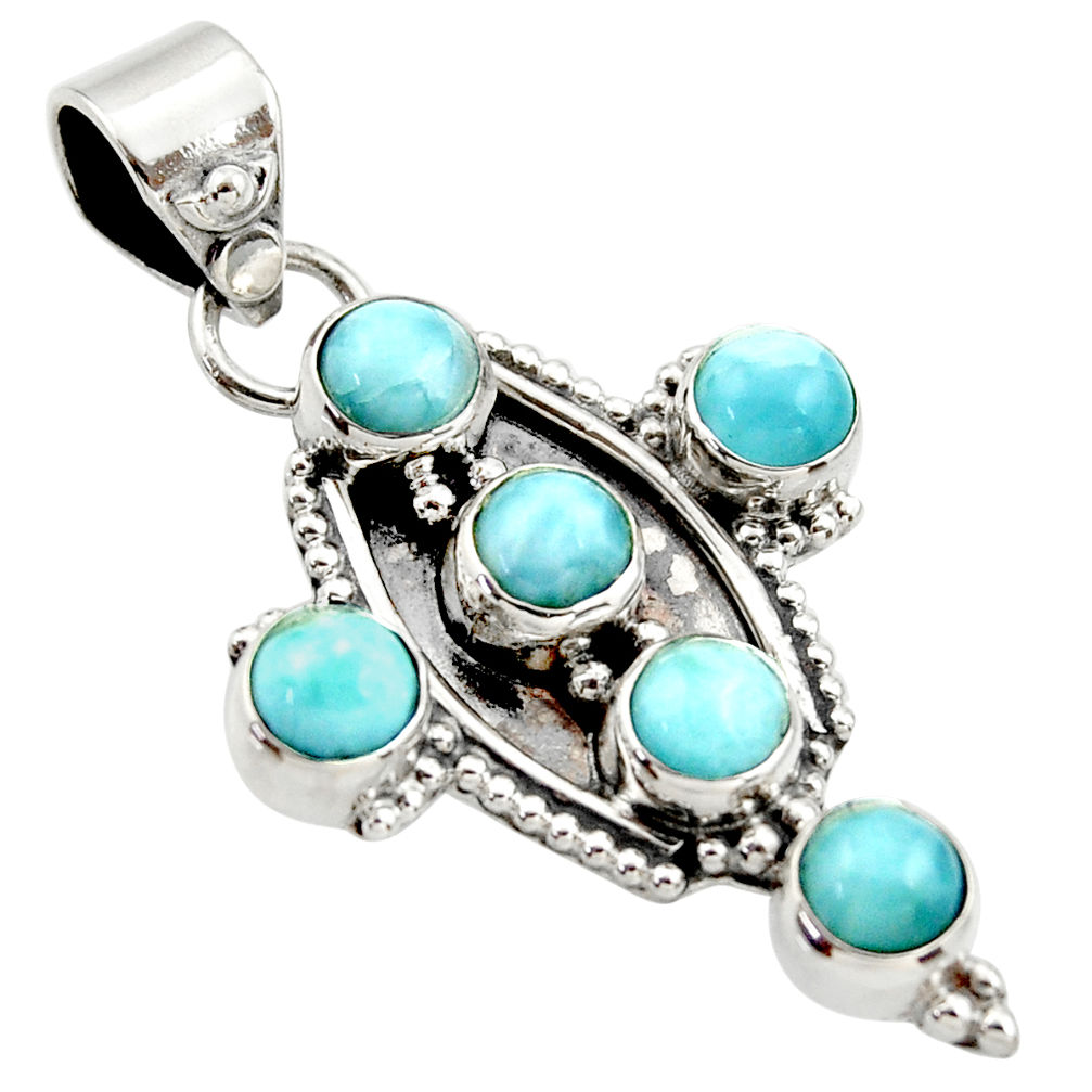 5.52cts natural blue larimar 925 sterling silver holy cross pendant r35014