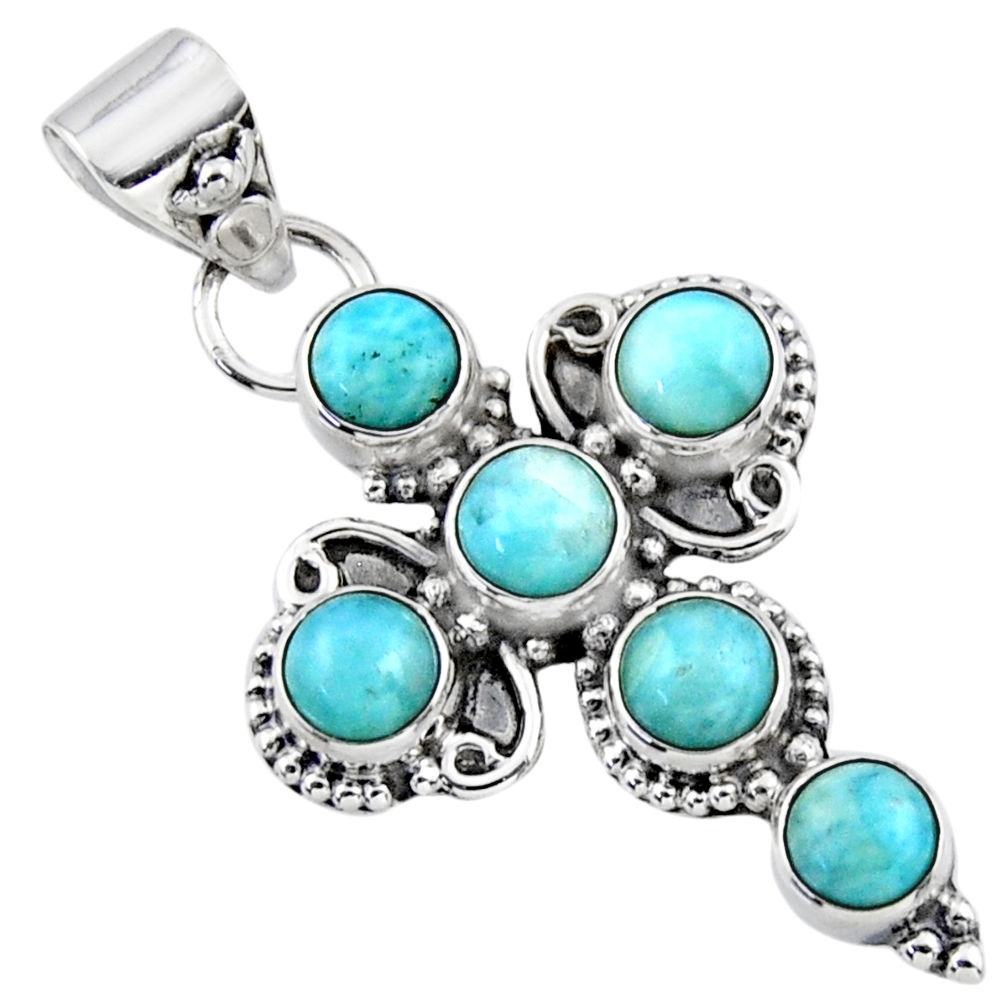 5.63cts natural blue larimar 925 sterling silver holy cross pendant r55857