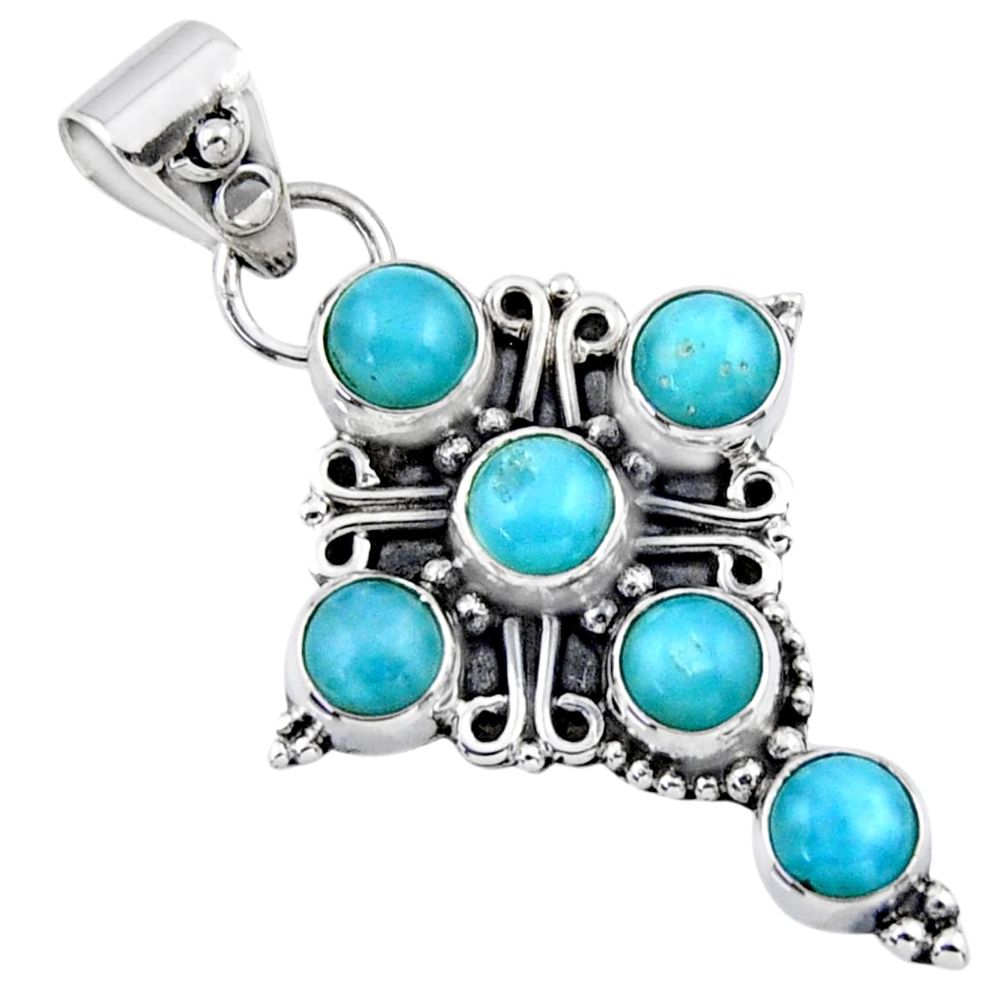 5.38cts natural blue larimar 925 sterling silver holy cross pendant r55859