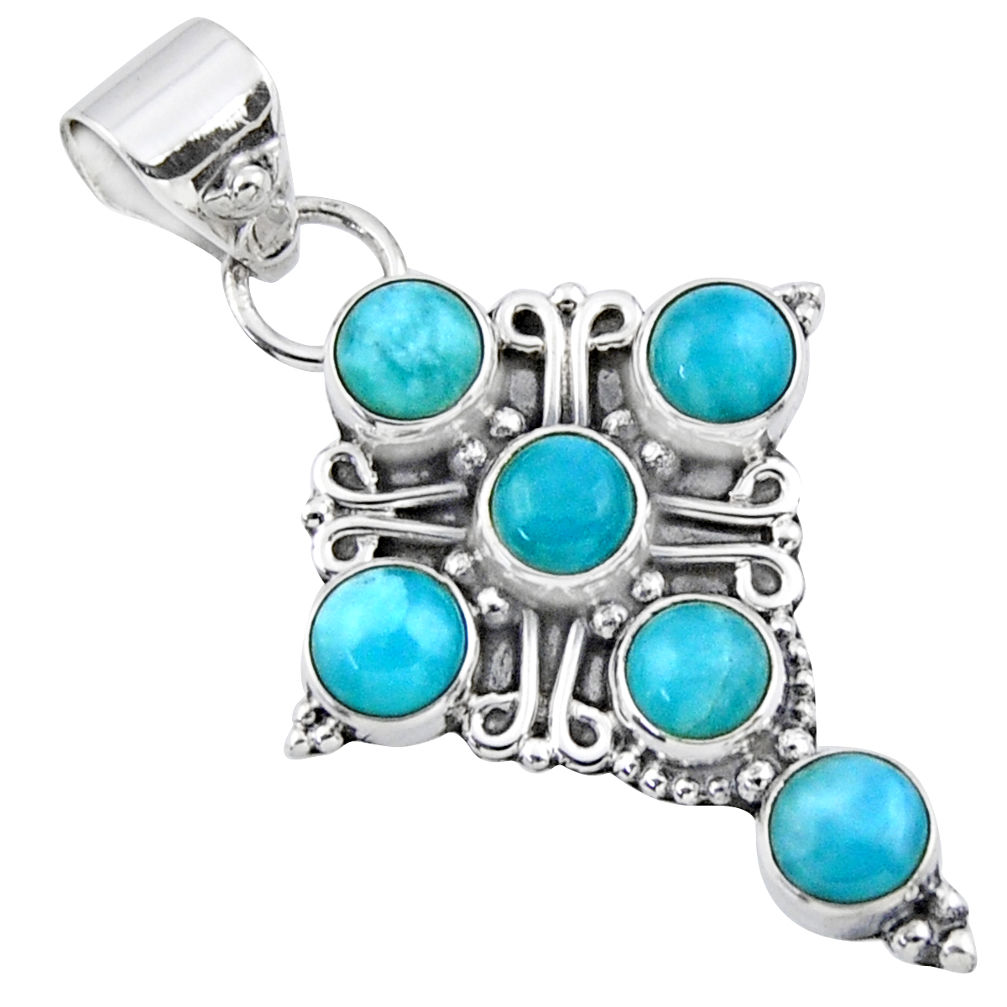 5.63cts natural blue larimar 925 sterling silver holy cross pendant r55860