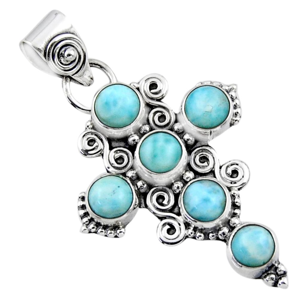 5.62cts natural blue larimar 925 sterling silver holy cross pendant r55937