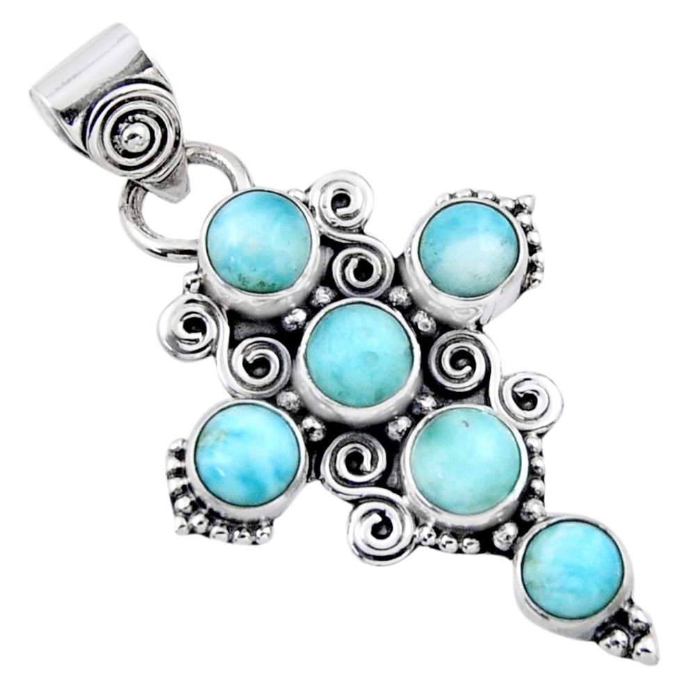 6.04cts natural blue larimar 925 sterling silver holy cross pendant r55940