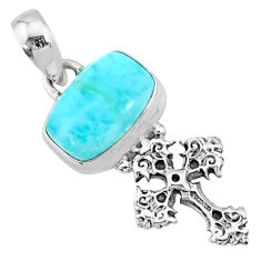 4.18cts natural blue larimar 925 sterling silver holy cross pendant r72359
