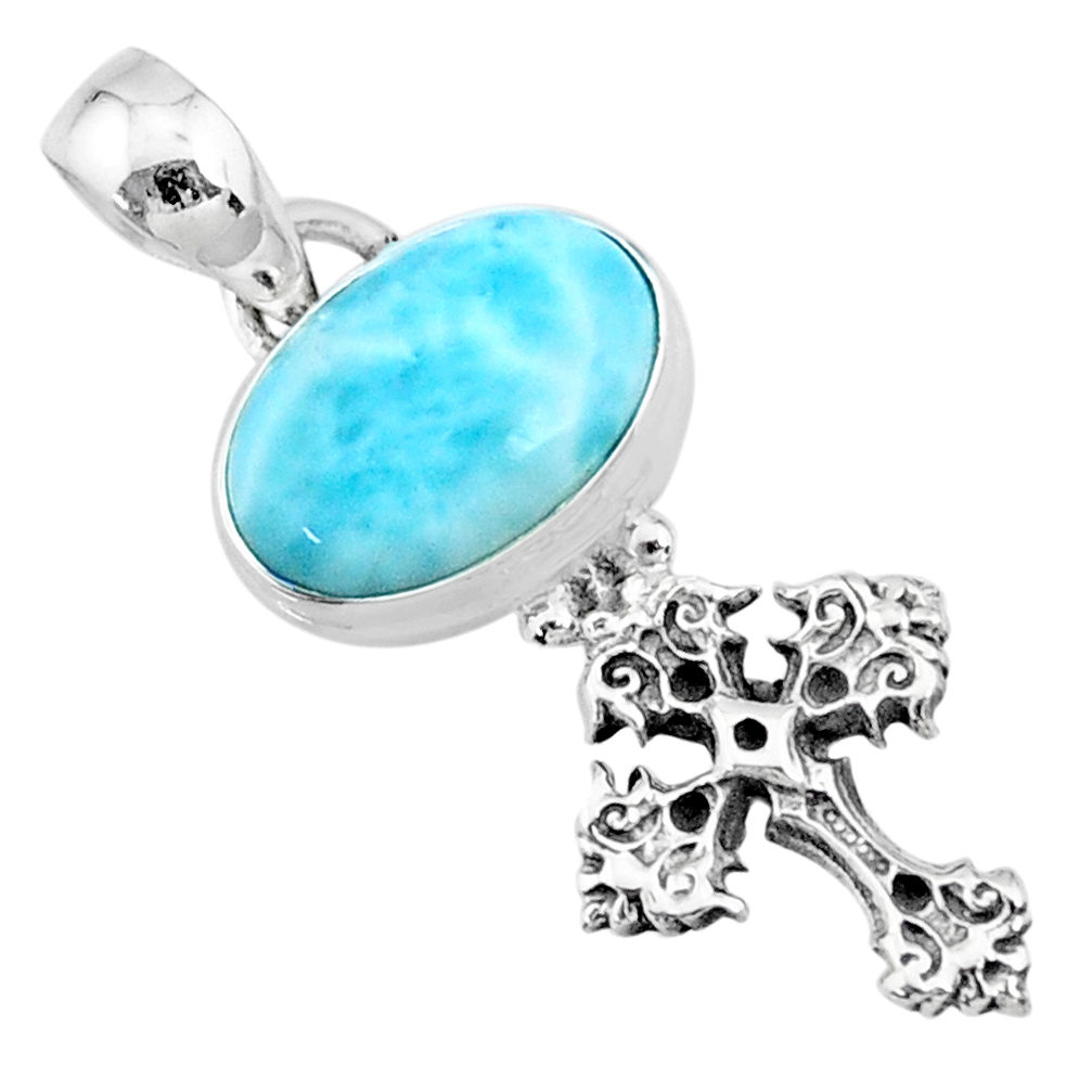 3.83cts natural blue larimar 925 sterling silver holy cross pendant r72395