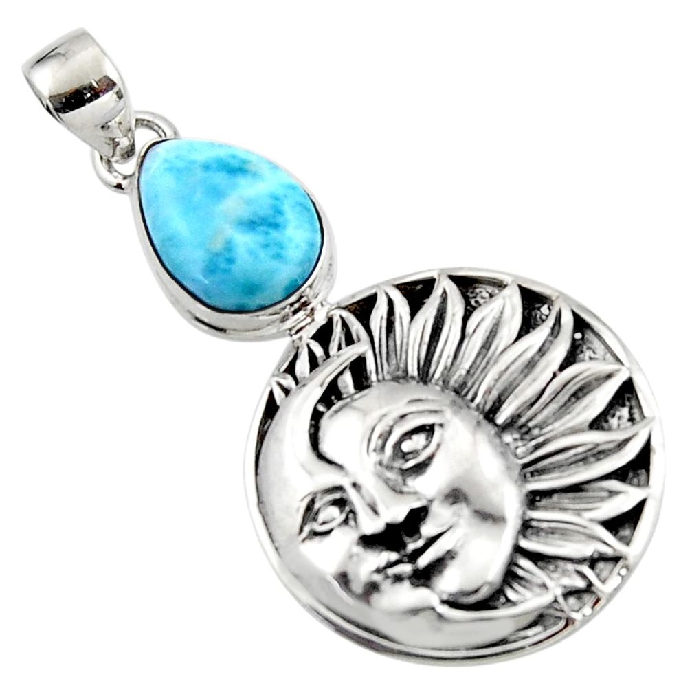 5.49cts natural blue larimar 925 sterling silver moon face pendant r52843