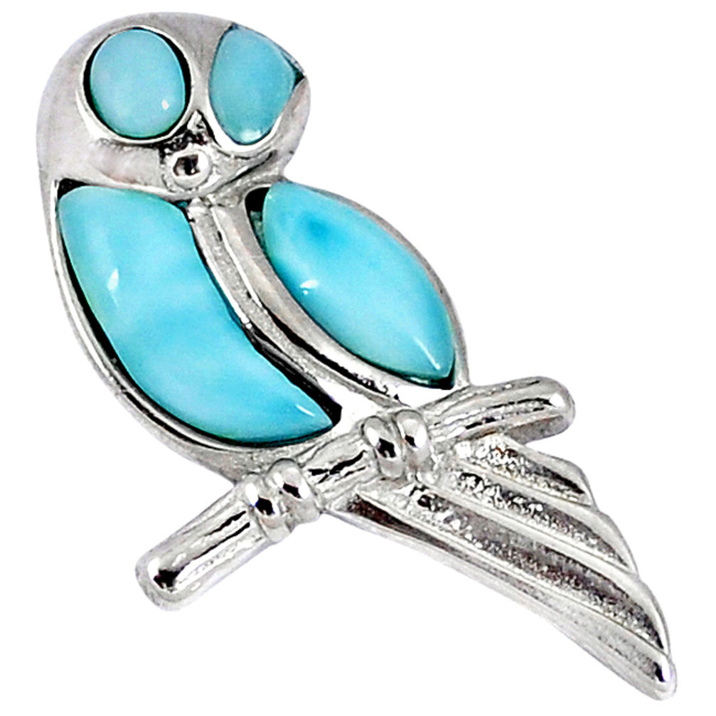 Natural blue larimar 925 sterling silver owl pendant jewelry a40244 c14089