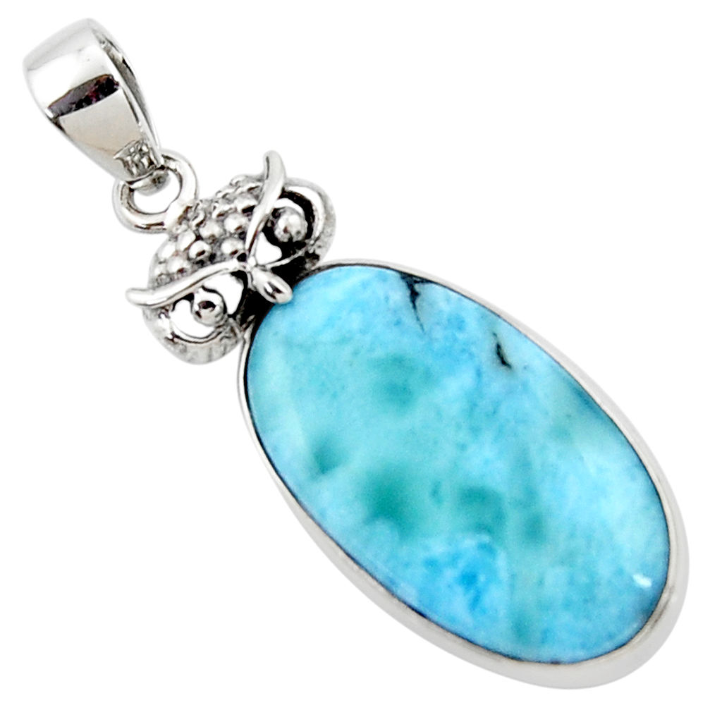 15.02cts natural blue larimar 925 sterling silver owl pendant jewelry r50338