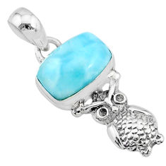 3.83cts natural blue larimar 925 sterling silver owl pendant jewelry r72377