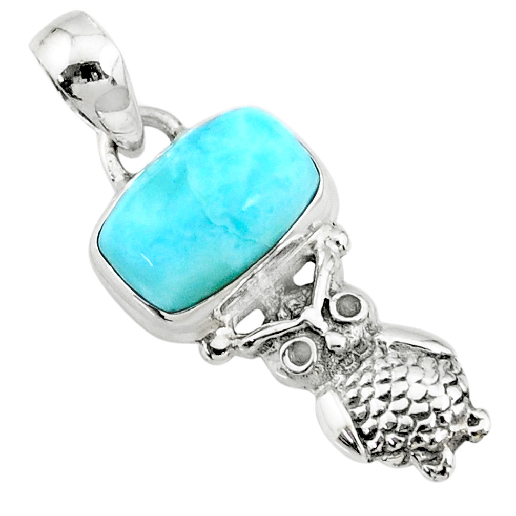 3.98cts natural blue larimar 925 sterling silver owl pendant jewelry r72378