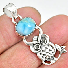 4.43cts natural blue larimar 925 sterling silver owl pendant jewelry r90495