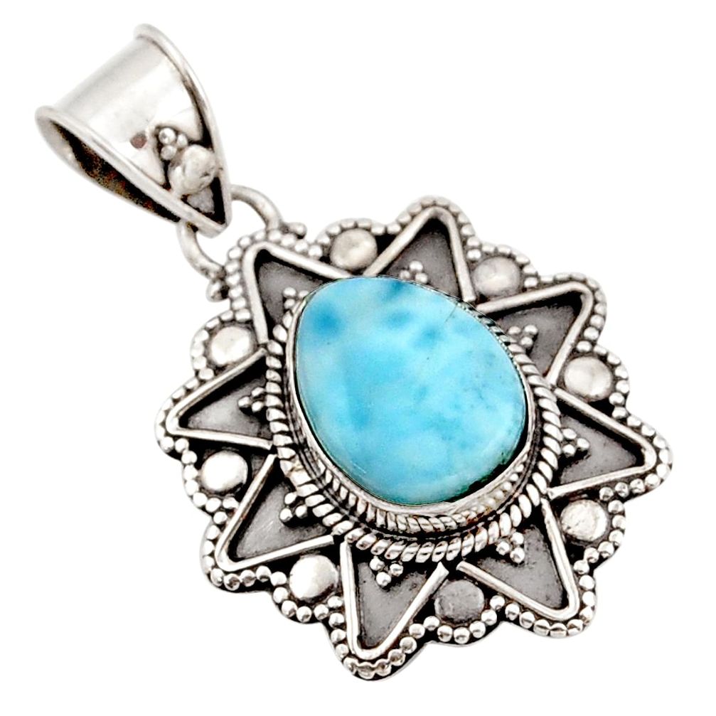 4.92cts natural blue larimar 925 sterling silver pendant jewelry d47410