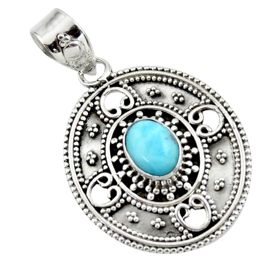 2.02cts natural blue larimar 925 sterling silver pendant jewelry r44619