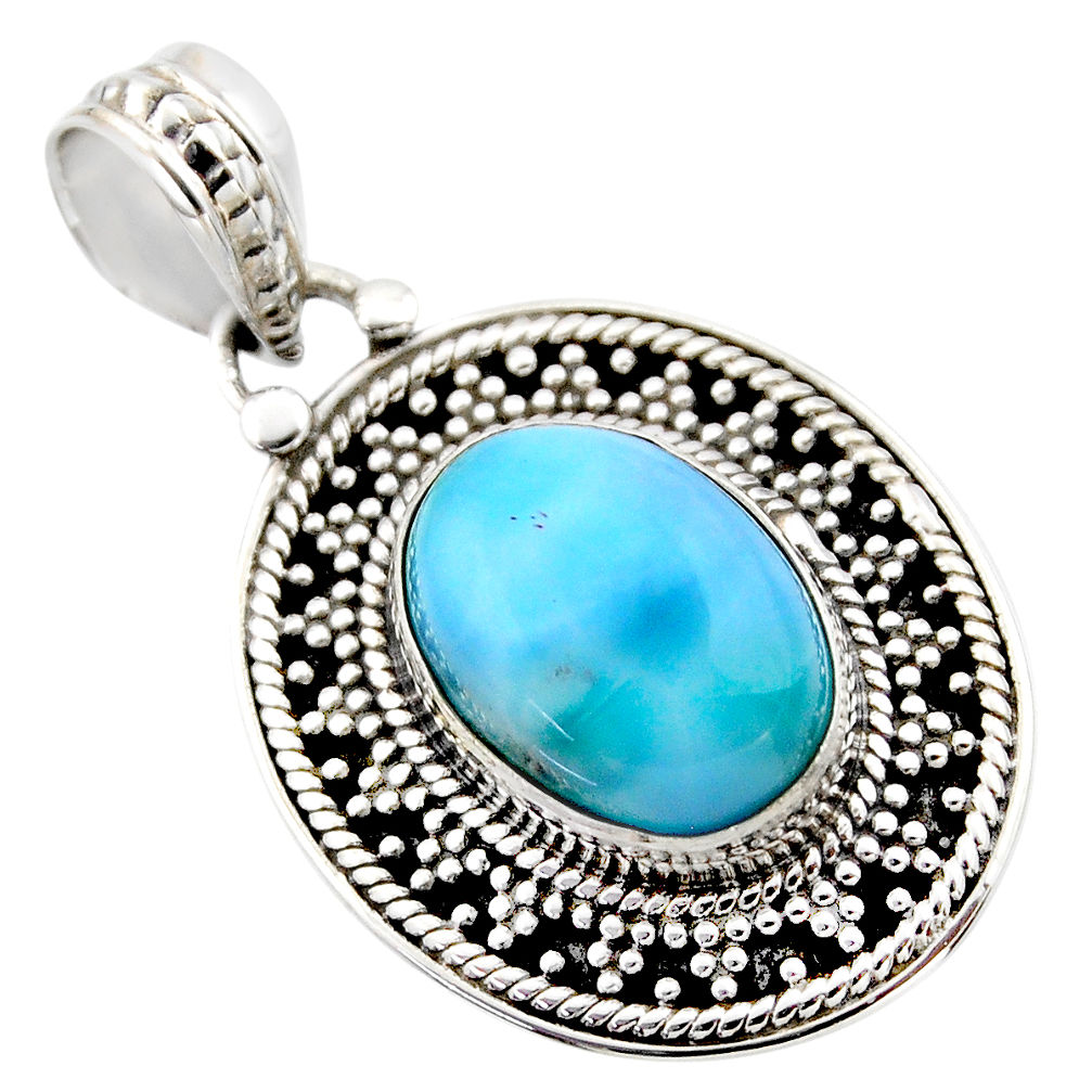 6.58cts natural blue larimar 925 sterling silver pendant jewelry r53165