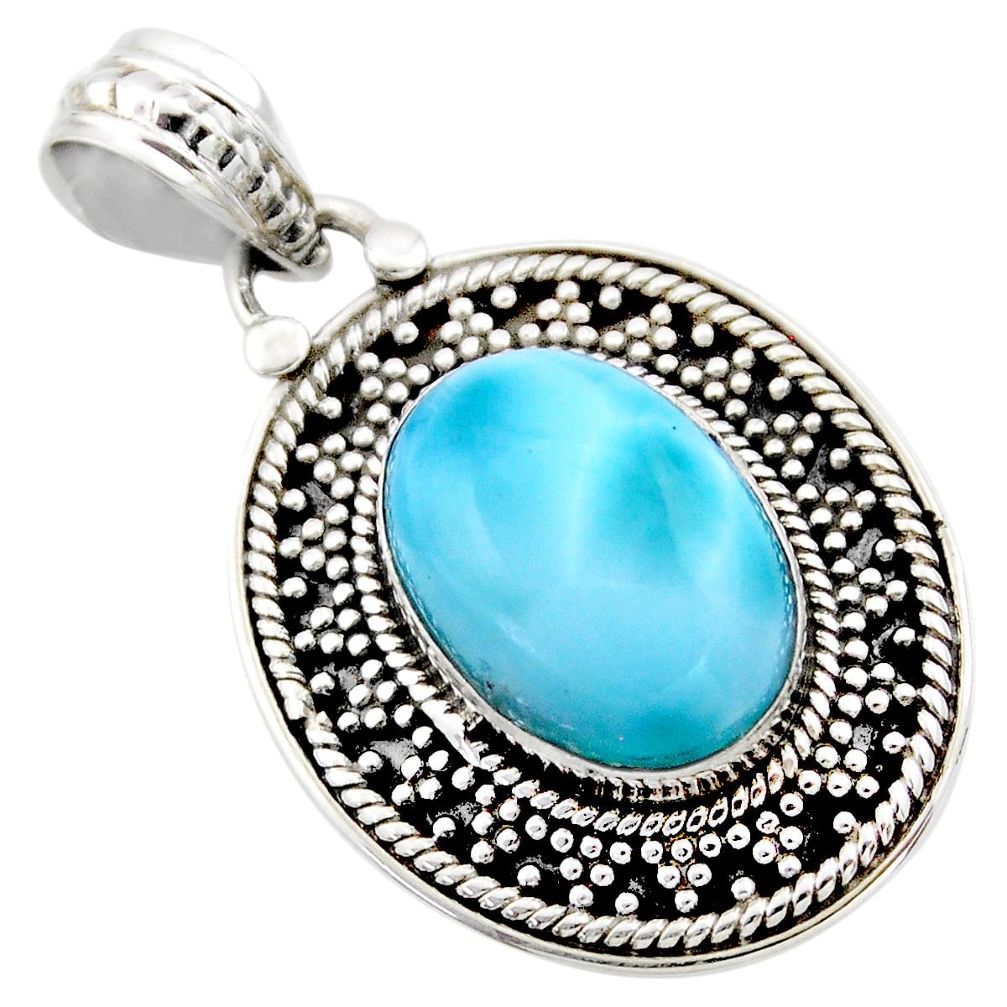 6.35cts natural blue larimar 925 sterling silver pendant jewelry r53167