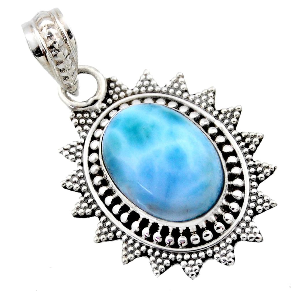 6.36cts natural blue larimar 925 sterling silver pendant jewelry r53173
