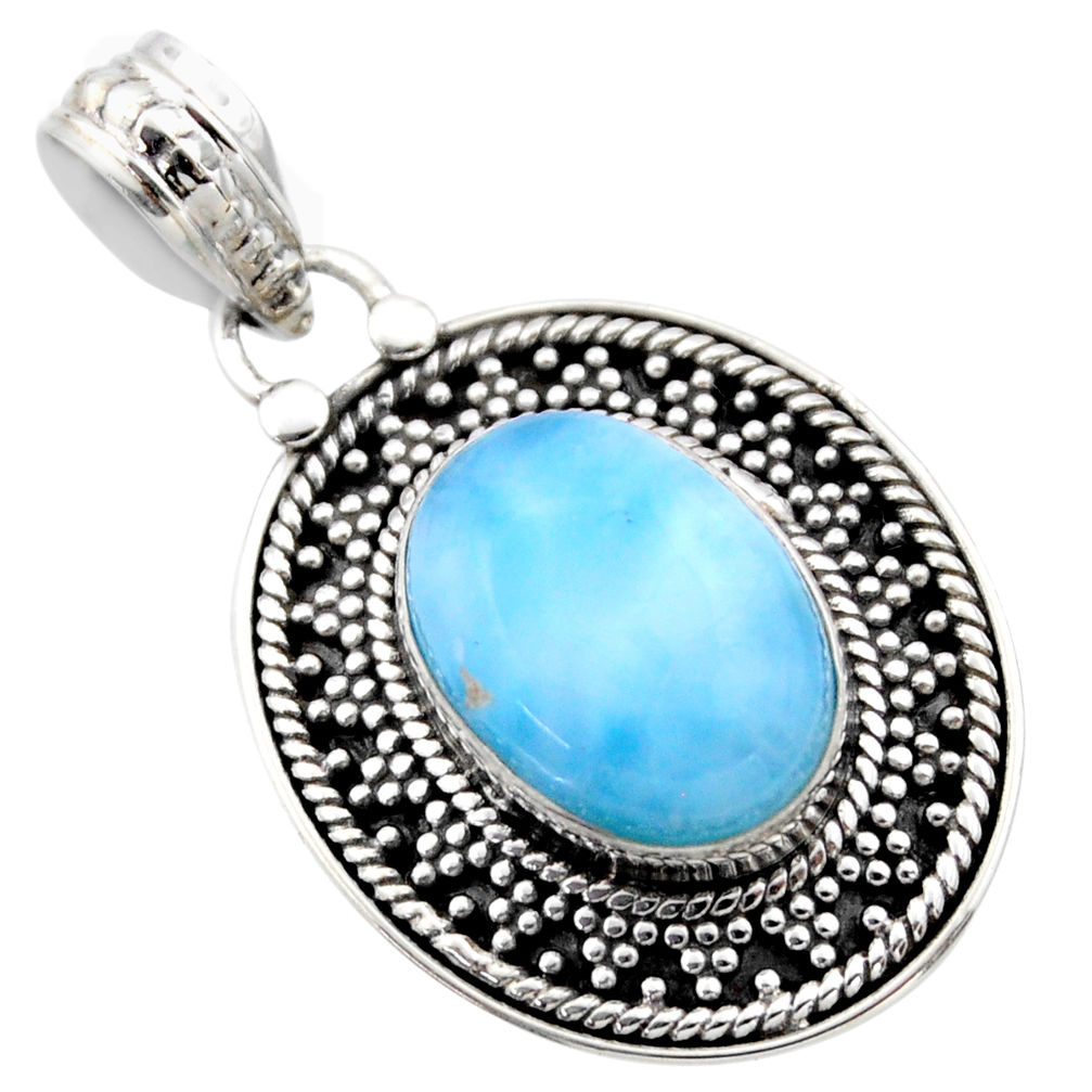 6.31cts natural blue larimar 925 sterling silver pendant jewelry r53178