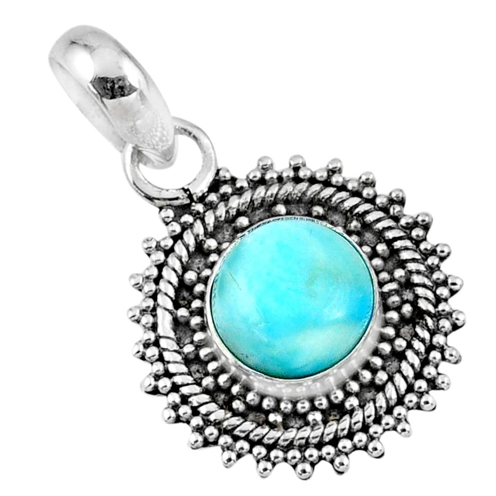 4.82cts natural blue larimar 925 sterling silver pendant jewelry r57792