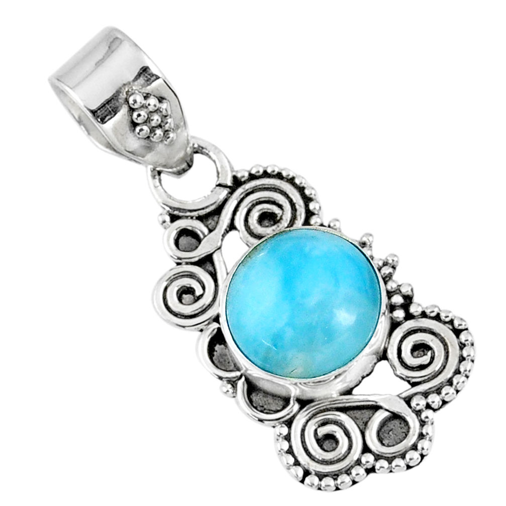 4.71cts natural blue larimar 925 sterling silver pendant jewelry r57793