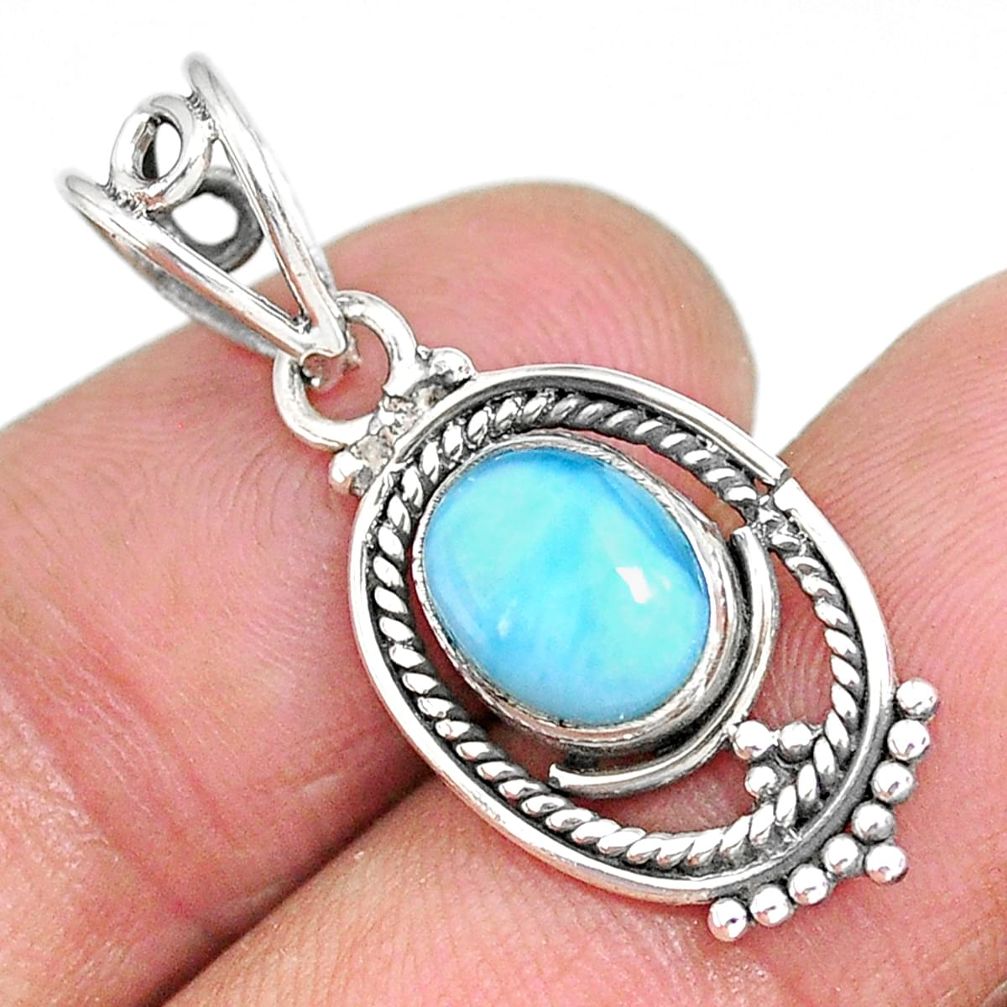 2.61cts natural blue larimar 925 sterling silver pendant jewelry r90162