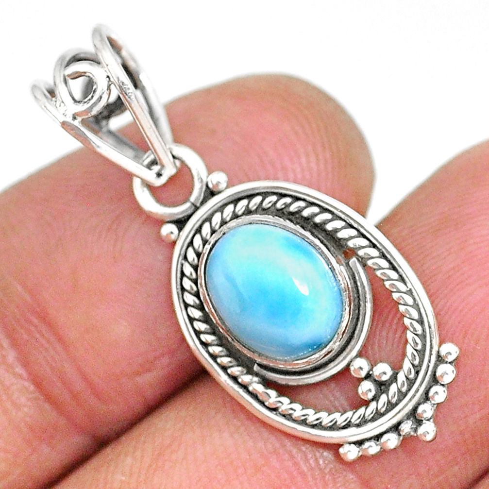 2.71cts natural blue larimar 925 sterling silver pendant jewelry r90164