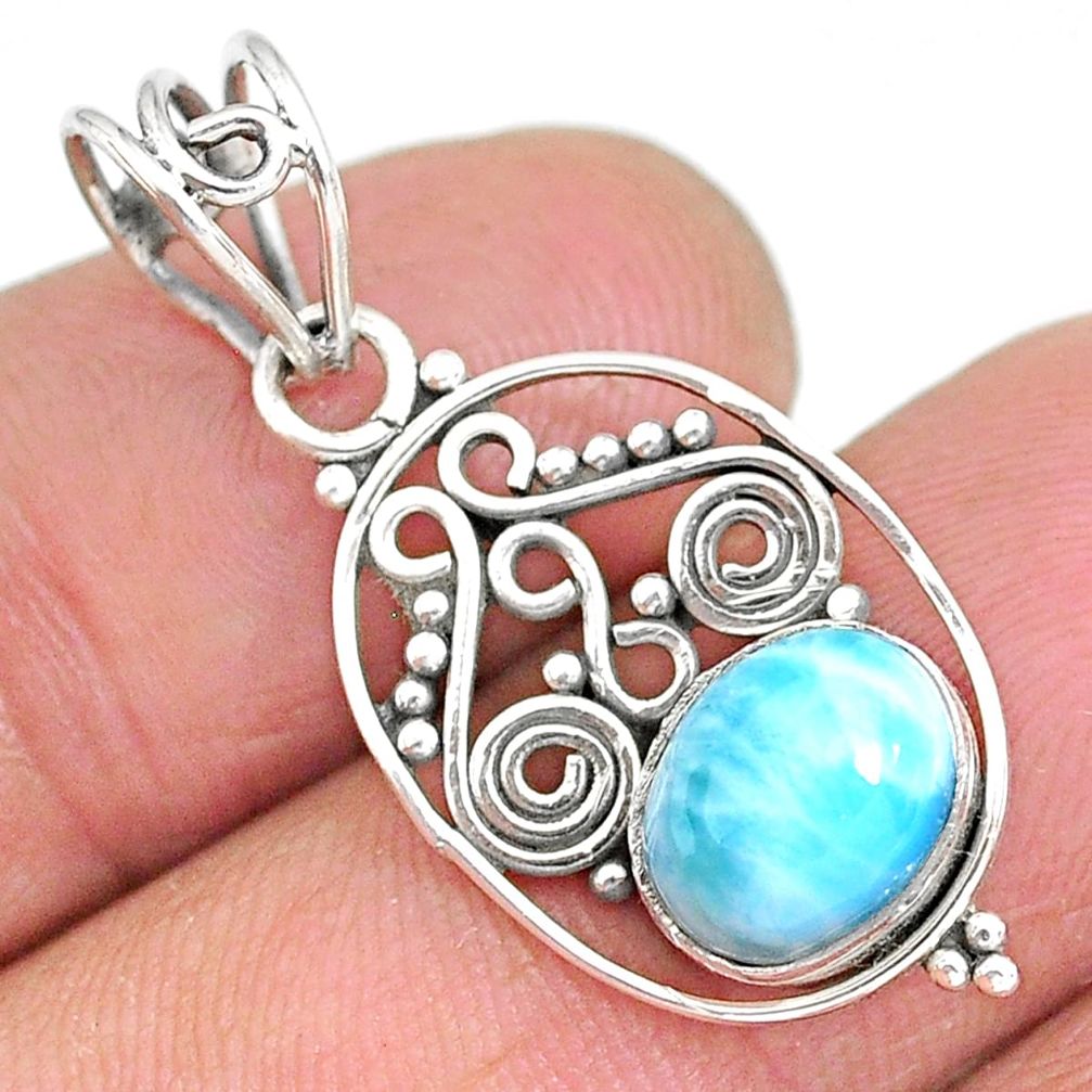 2.88cts natural blue larimar 925 sterling silver pendant jewelry r90165