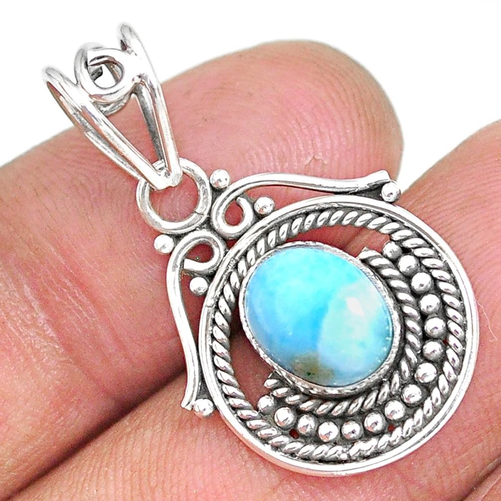 3.05cts natural blue larimar 925 sterling silver pendant jewelry r90167