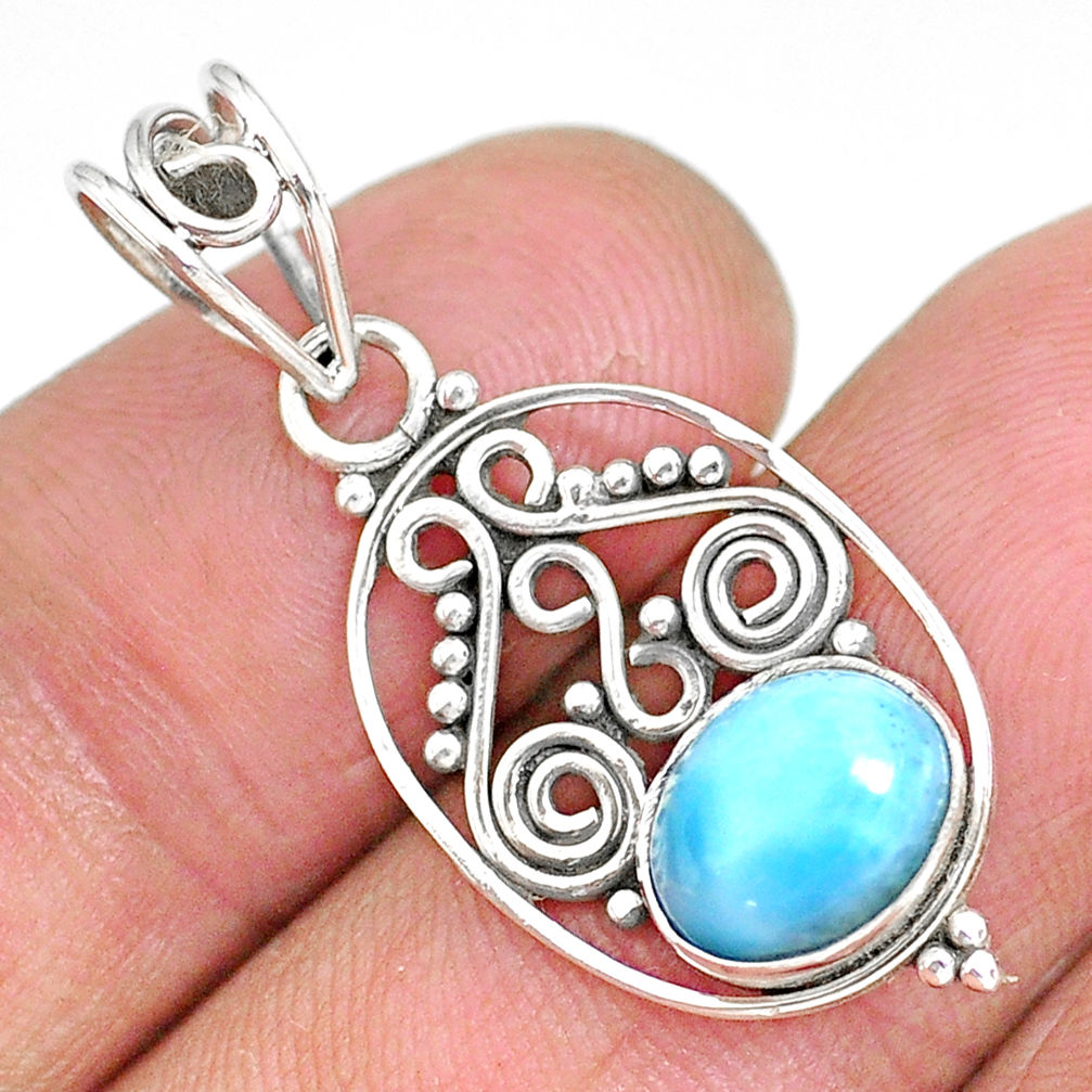 2.93cts natural blue larimar 925 sterling silver pendant jewelry r90168