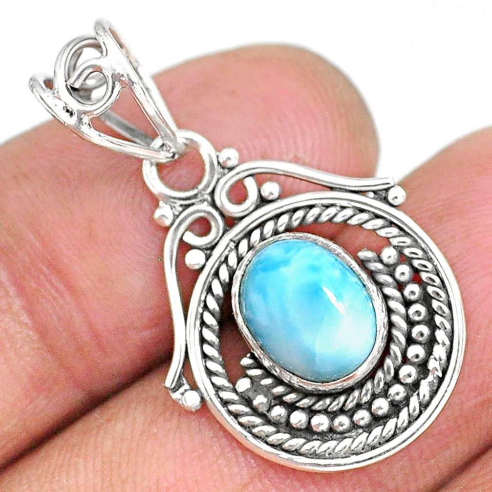 3.01cts natural blue larimar 925 sterling silver pendant jewelry r90169