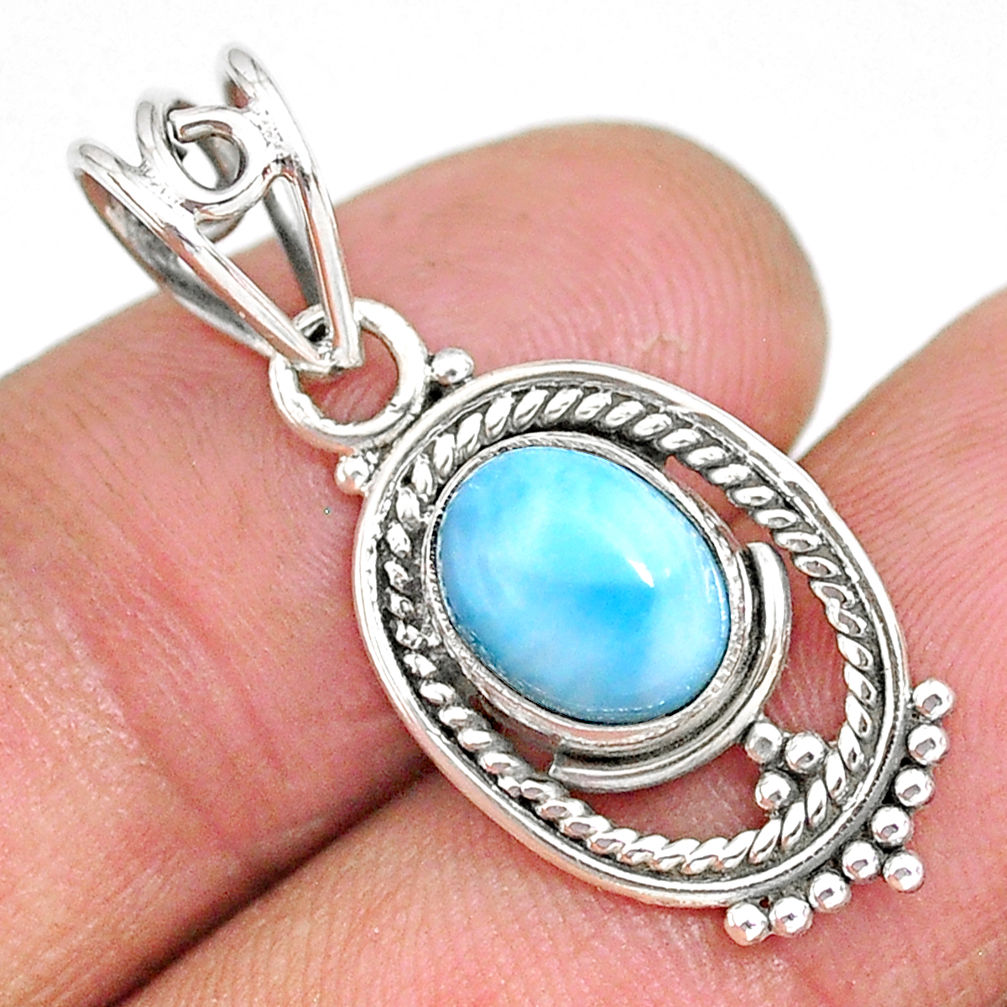 2.87cts natural blue larimar 925 sterling silver pendant jewelry r90170