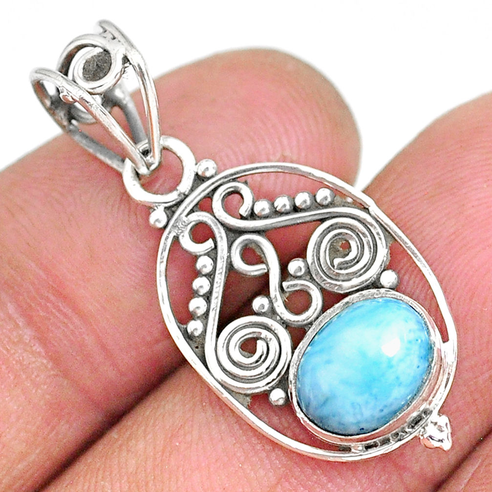 2.90cts natural blue larimar 925 sterling silver pendant jewelry r90173